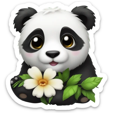 Cute small fluffy panda with a flower on its head sticker