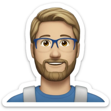 man 41 years old, very tiny beard, brown and silver short hair,blue glasses, french, pale skin sticker