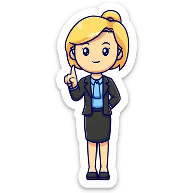 angry blonde female teacher full body without glasses, pointing finger sticker