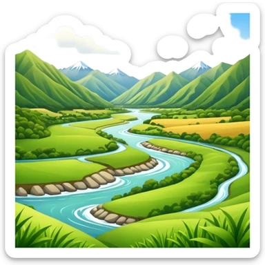 new zealand summer valley with a river sticker