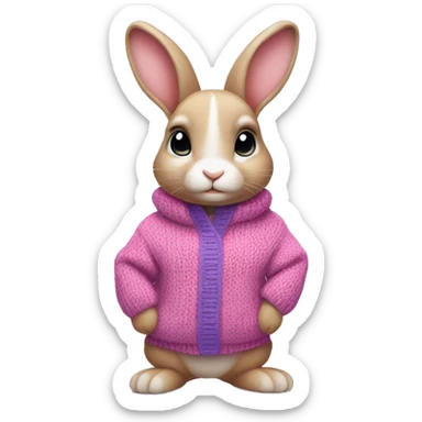 Baby rabbit wearing pink purple sweater sticker