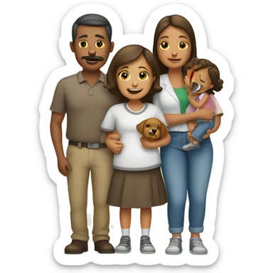 papa, mama, dos niñas, un bebe y una mascota sticker