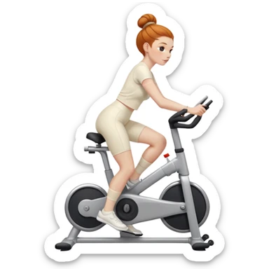 Ginger girl clean girl sleek bun middle part riding stationary bike cream outfit sticker