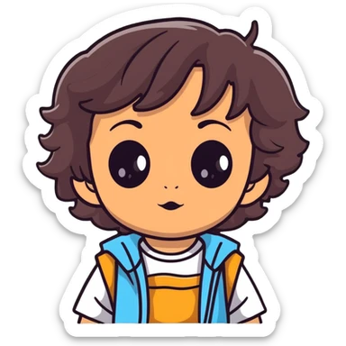 toddler face with big eyes, medium skin tone, and dark wavy hair sticker