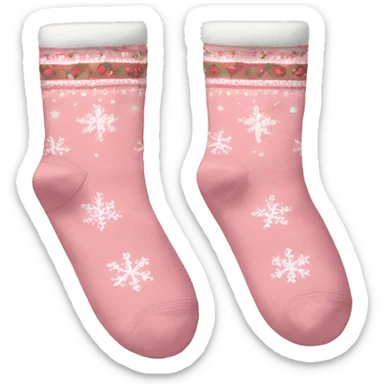 a pair of light pink socks adorned with a christmas pattern sticker