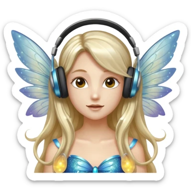long haired make glitter fairy wearing headpones wing wings
 sticker