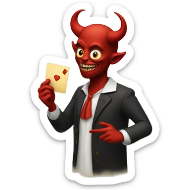 The devil holding a card sticker