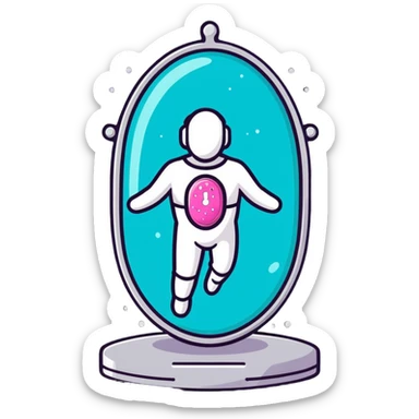 Silver capsule levitating among bright shining particles, with a translucent shield floating over an ethereal immune defense figure and a radiant thyroid gland in the background sticker