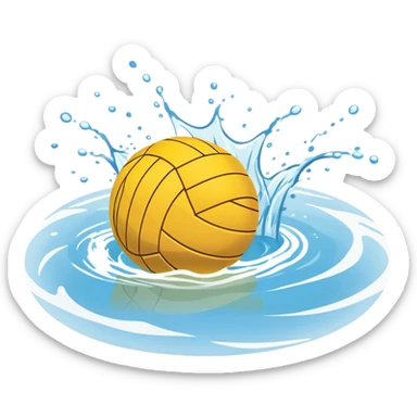 An icon featuring a yellow water polo ball floating on the water with goals in the background, inside a swimming pool. The design includes splashes and ripples, symbolizing the fast-paced action and strategy of water polo. Transparent background highlights. sticker