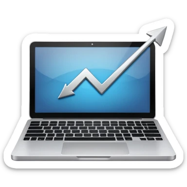 laptop with an upward arrow above it sticker