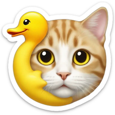 Cat upside down with a yellow rubber duck on top sticker