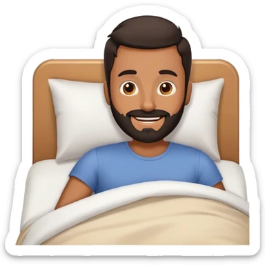 Tan guy with black beard waking up out of bed happy  sticker