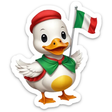 A cartoon duck wearing an Italian flag sticker