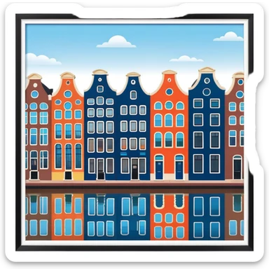 Cinematic Realistic Amsterdam Canal Houses Landmark Emoji, featuring narrow, gabled facades in vibrant colors reflecting on the calm canal waters. sticker
