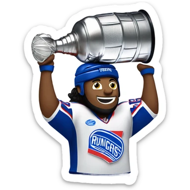 New York Rangers hockey player holding the Stanley Cup sticker