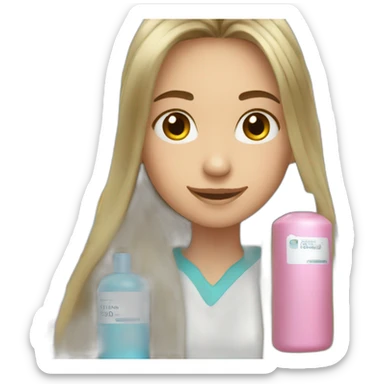 Girl with long hair holding two empty bottles of shampoo sticker