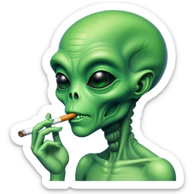 Alien smoking a cigarette sticker