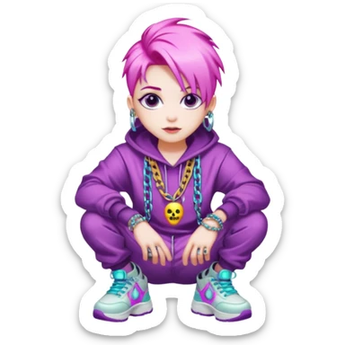  ghost-portrait-of-in-kpop-style,-wearing-flashy-streetwear-outfit,-colorful-dyed-hair,-confident-pose,-accessorized-with-chains- sticker