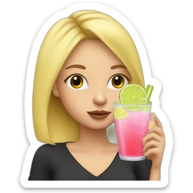blonde girl drinking pink lemonade with one green lemon in the cup, with black watch sticker