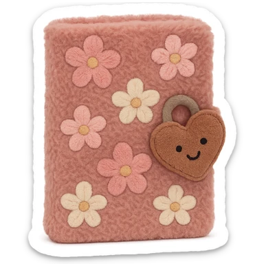 Pink Floral journal with a heart-shaped lock as a kawaii plushie, jellycat style  sticker