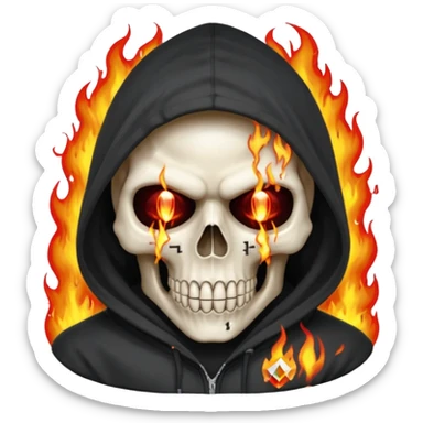 Bro I wanna skull with hoodie on the hoodie has to be on fire and I want matrix blood with the codes and weird numbers spilling out eyes and mouth almost give him a diamond grill in his mouth make it shinny where is the matrix symbols  but trix across his forehead in matrix symbols sticker