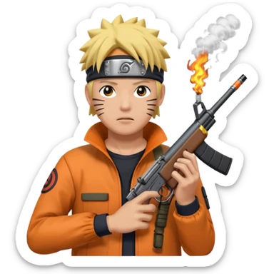 Наруто курит и держит автомат  sticker