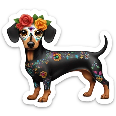 Dia De Los Muertos full body sugar skull dachshund sticker