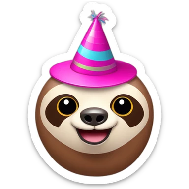 Pink sloth with party hat sticker