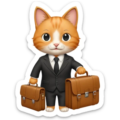 happy cat wearing a tie and carrying a briefcase sticker
