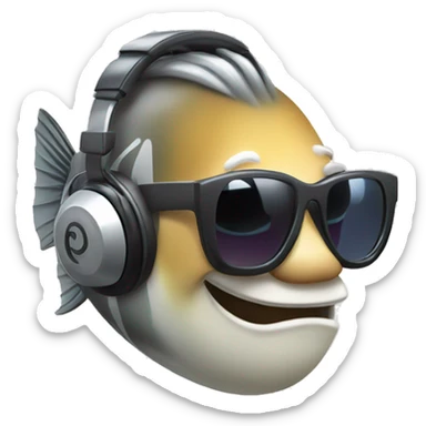 Side angle Sea bass wearing headphones and sunglasses sticker