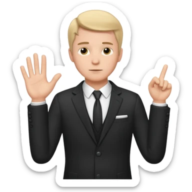 white man in formal suit in thought, shows something with his hand sticker