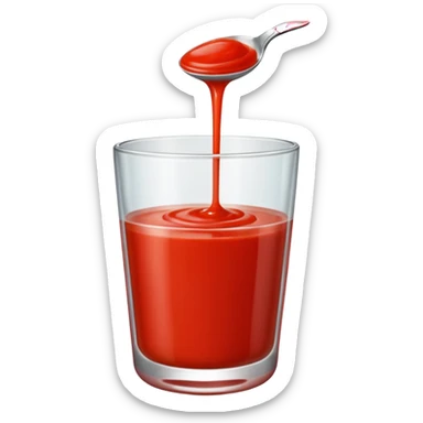 tomato puree in a glass glass transparent with one spoon floating above sticker