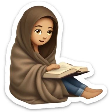 Girl with brown hair reading a book with a blanket  sticker