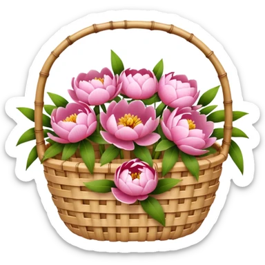 bamboo basket, peony flowers sticker