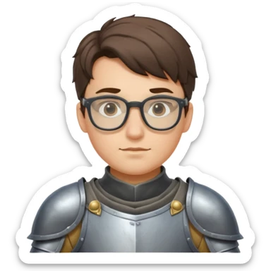 Young knight polishing armor, wearing glasses — glasses slipping down sticker