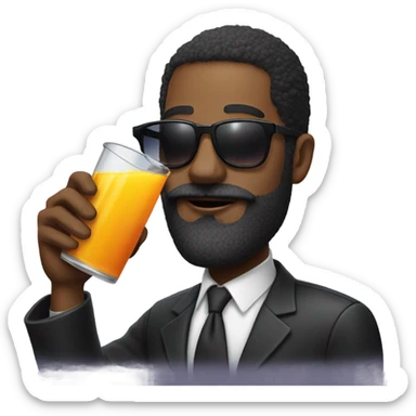 Black man with a mustache and a long beard wearing sunglasses and drinking juice sticker