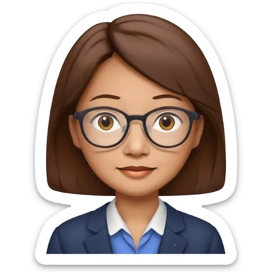 asian female accountant with eyeglasses, round face, brown hair, no tie, 63 years old sticker