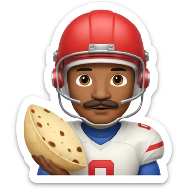 a fresh flour tortilla football player with a mustache sticker