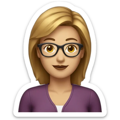 a woman medium short light brown hair with golden glasses teacher sticker