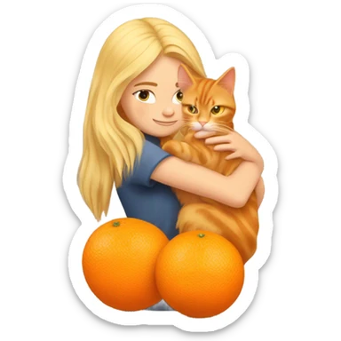 Blonde girl hugging her orange maine coon with a heart around them sticker