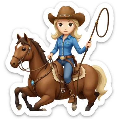 girl wearing cowboy hat riding a horse holding a whip sticker