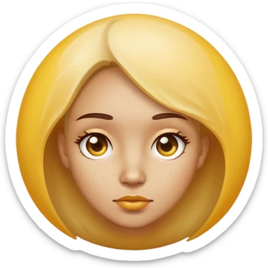 Two round yellow spheres with small brown bumps beneath a woman’s face sticker