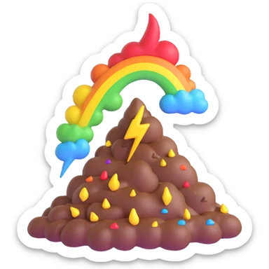 pile of poo with a rainbow lightning bolt, energetic and playful sticker