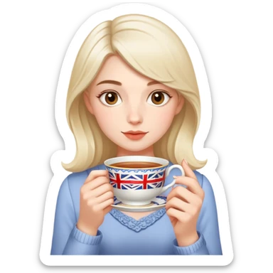 British girl sipping tea with well-defined natural hands holding teacup properly sticker