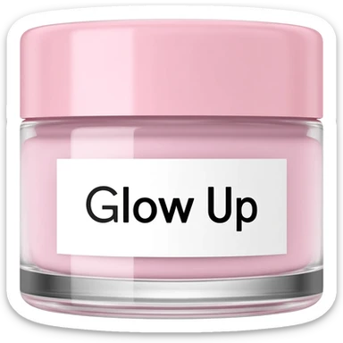 a pink and white cream with a brand name that says glow up sticker