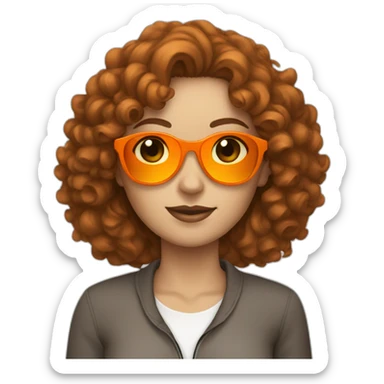 a curly brown hair white woman with sunglasses and a orange trucksuit  sticker