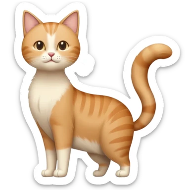 A standing cat with its tail raised upward, soft brown and beige color palette, minimal clean background, friendly and calm expression, natural pose, aesthetic warm lighting, flat illustration or soft 3D style sticker