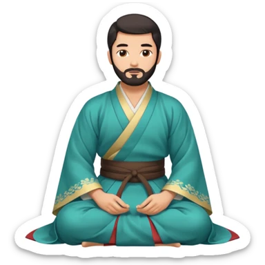 Beautiful man with lightly tan skin and dark beard in Hanfu sitting on the ground sticker