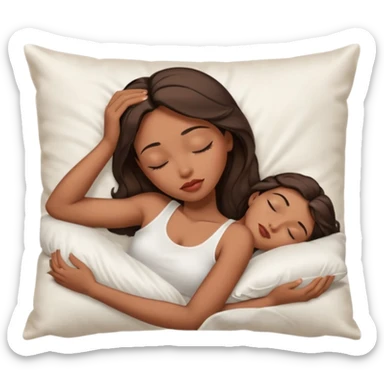 sleeping beauty african american woman with dark brown hair with a silk pillow, she is wearing a white tank top with big boobs sticker