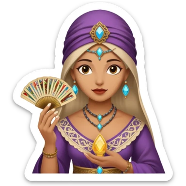 mystical fortune-teller woman holding a fan of tarot cards sticker